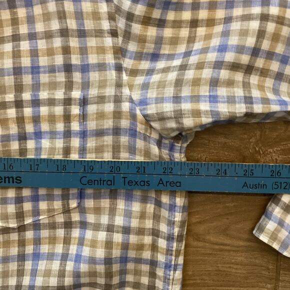 Ermenegildo Zegna Shirt Mens 100% Linen Long Sleeve Designer Italy plaid - Picture 4 of 8